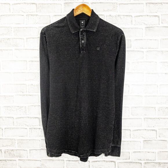 G Star Raw Men's Long Sleeve Polo Shirt in Black Cotton Size Small - Picture 1 of 6